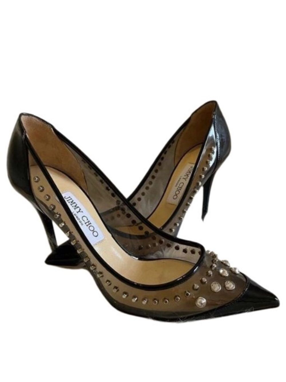 🛍️ Jimmy Choo Authentic Black and Silver Studded Heels w Original Packaging